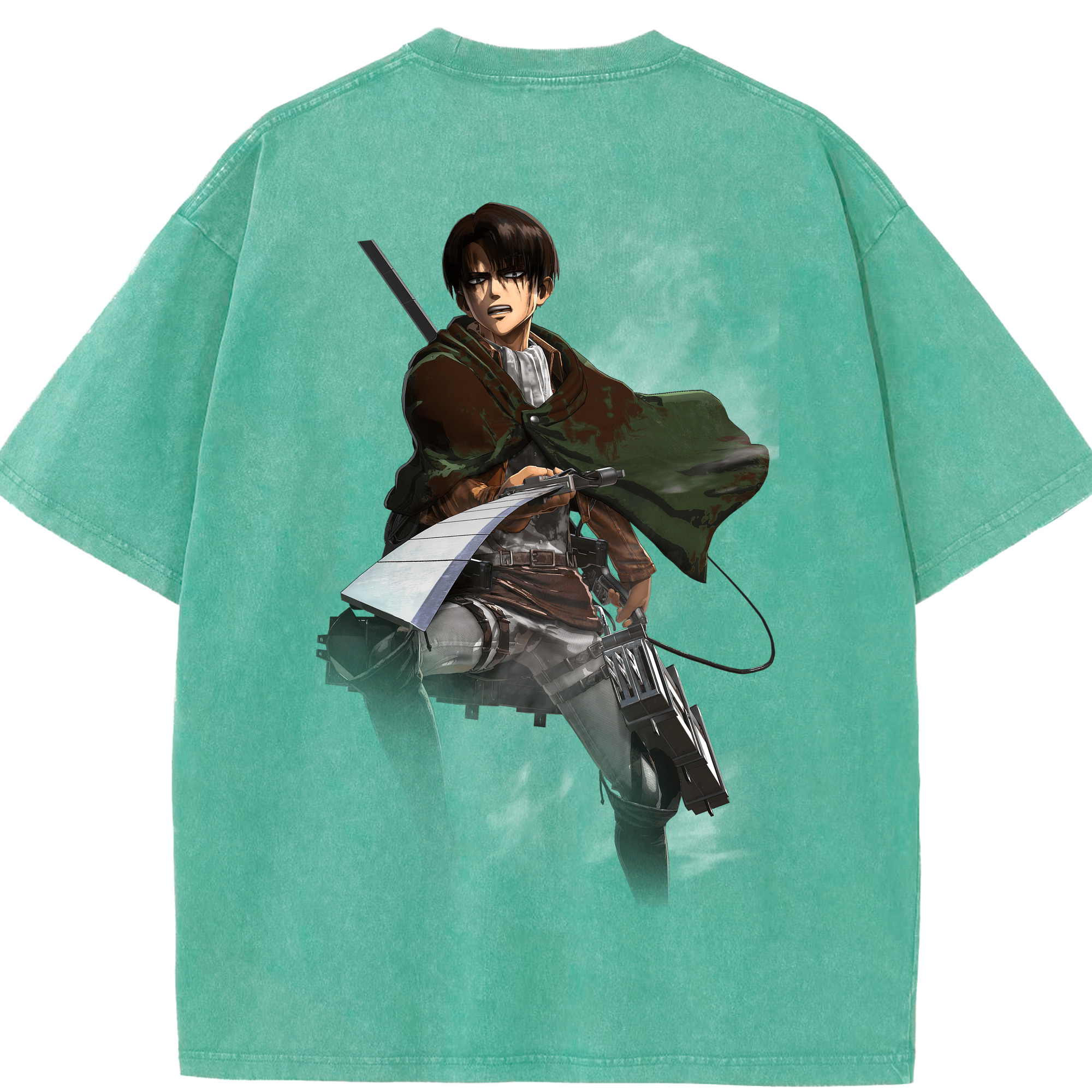 （画像用） 進撃の巨人 リヴァイ·アッカーマン Attack on Titan Levi Ackerman 綿100% ヴィンテージ風 半袖Tシャツ（背面プリント）